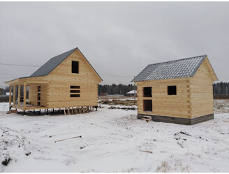 Зимой построили дом и баню, из зимнего леса.
